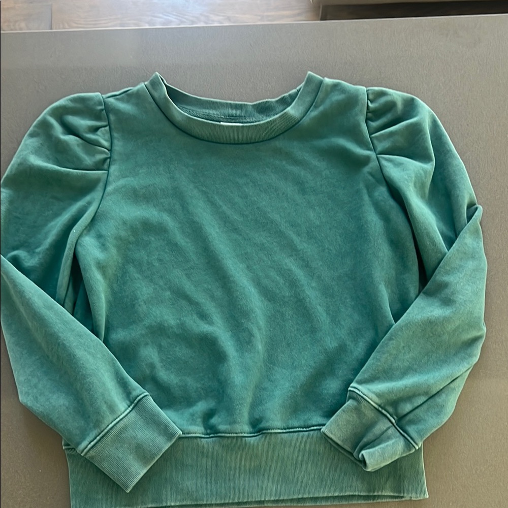 Girls GAP Green Sweatshirt with Puff Shoulders and Crew Neck Large (10)